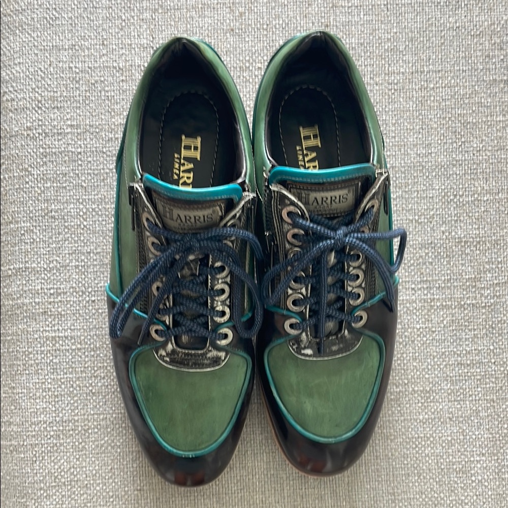 Green and Brown Italian Leather Sneakers with Sporty Mixed-Material Design